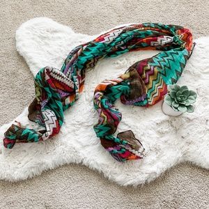 Brown and Turquoise Geometric Oblong Lightweight Scarf